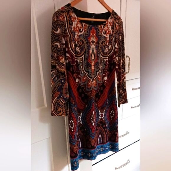 INC Scoopneck Paisley Sheath Dress 3/4 Sleeves Sz Small - Picture 3 of 10